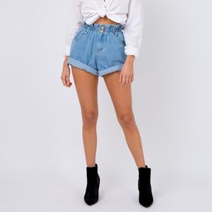 Princess Polly OPEN ROAD DENIM PAPER BAG SHORTS